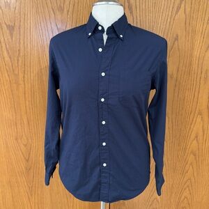 J. Crew Navy Blue Classic Button Down Shirt Cotton Blend Stretch Long Sleeve Top